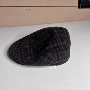 Ornella Italy Cashmere Flat Cap Mens Charcoal Brown Plaid Ivy Scally Hat